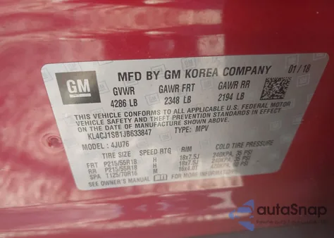 2018 Buick Encore Sport Touring z USA, uszkodzony, nr VIN KL4CJ1SB1JB633847